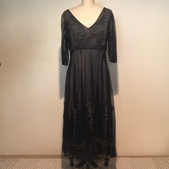 Jonny Was Biya Mesh Dress w/ Grey Silk Slip - Picture 2 of 5